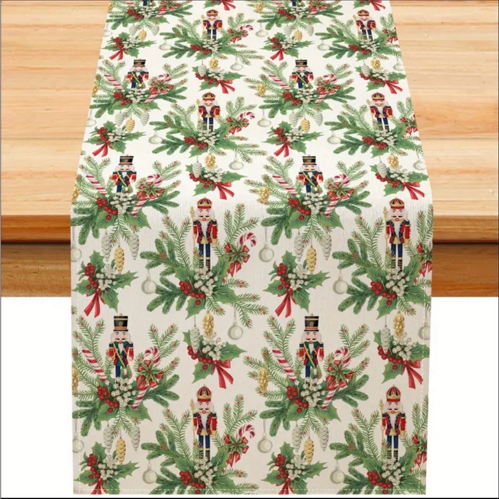 Vintage look Christmas nutcracker Santa Table Runner 13X72  Holiday Decor Holly